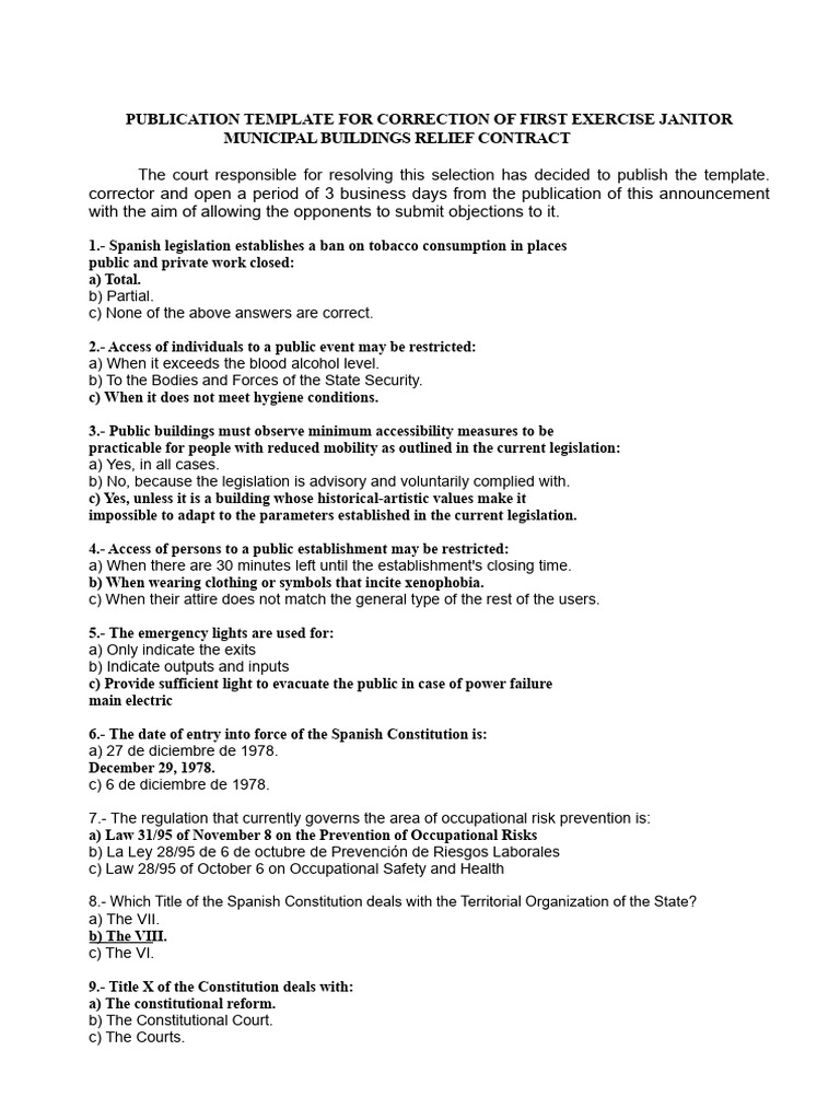 COMPLETE EXAM Correction Template Janitor Contr.relev | PDF | Photocopier
