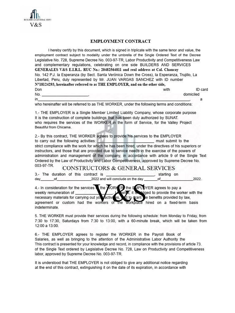 Employment Contract and Safety Guidelines | PDF | Occupational Safety ...
