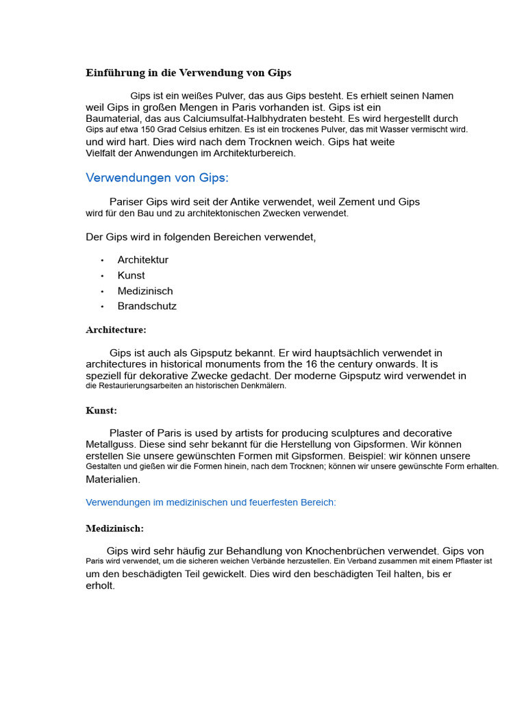 Einführung in Die Verwendung Von Gips Von Paris | PDF