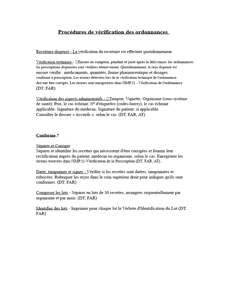 Vérification des Ordonnances Médicales | PDF