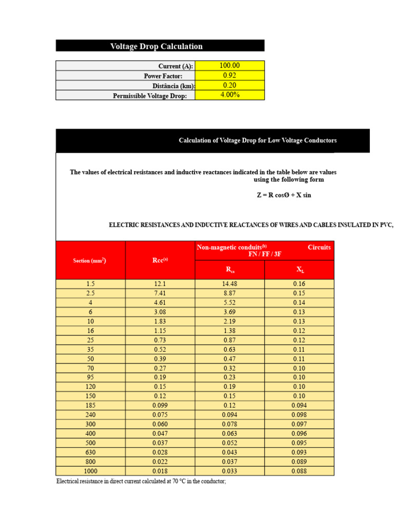 Voltage Drop Calculation Guide | PDF | Inductance | Electrical Conductor