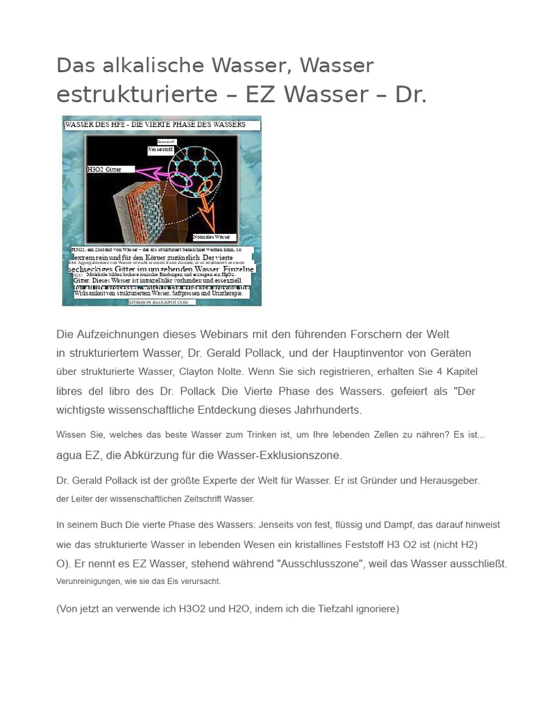 Alkalisches Wasser, Strukturiertes Wasser - EZ Wasser | PDF