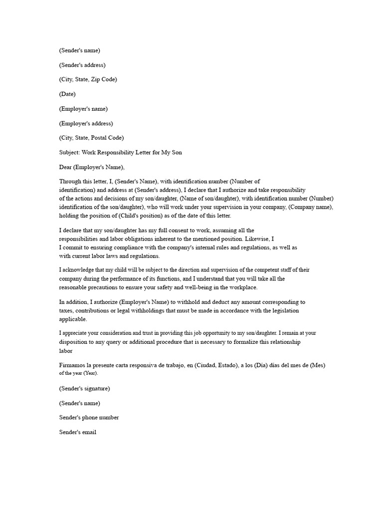 Responsibility Letter for My Son | PDF