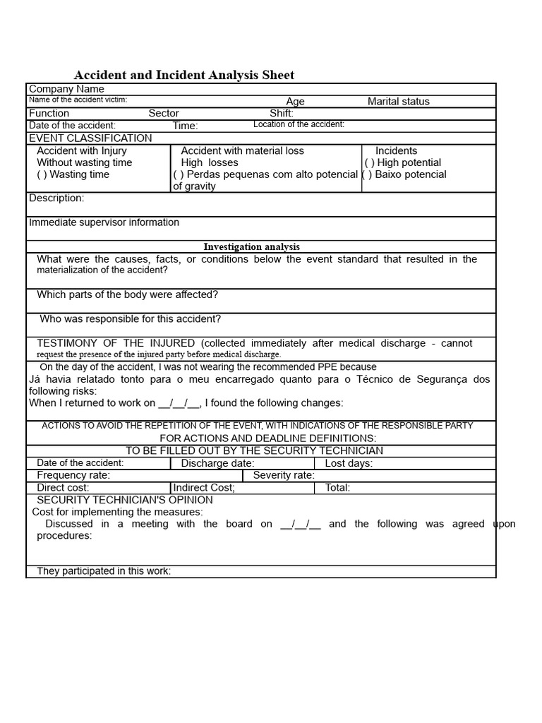 Accident and Incident Analysis Form | PDF