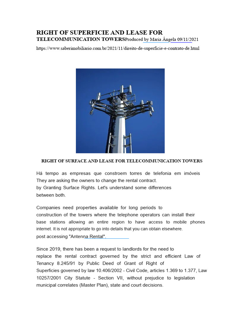 Surface Rights vs. Lease for Telecom Towers | PDF | Lease | Landlord