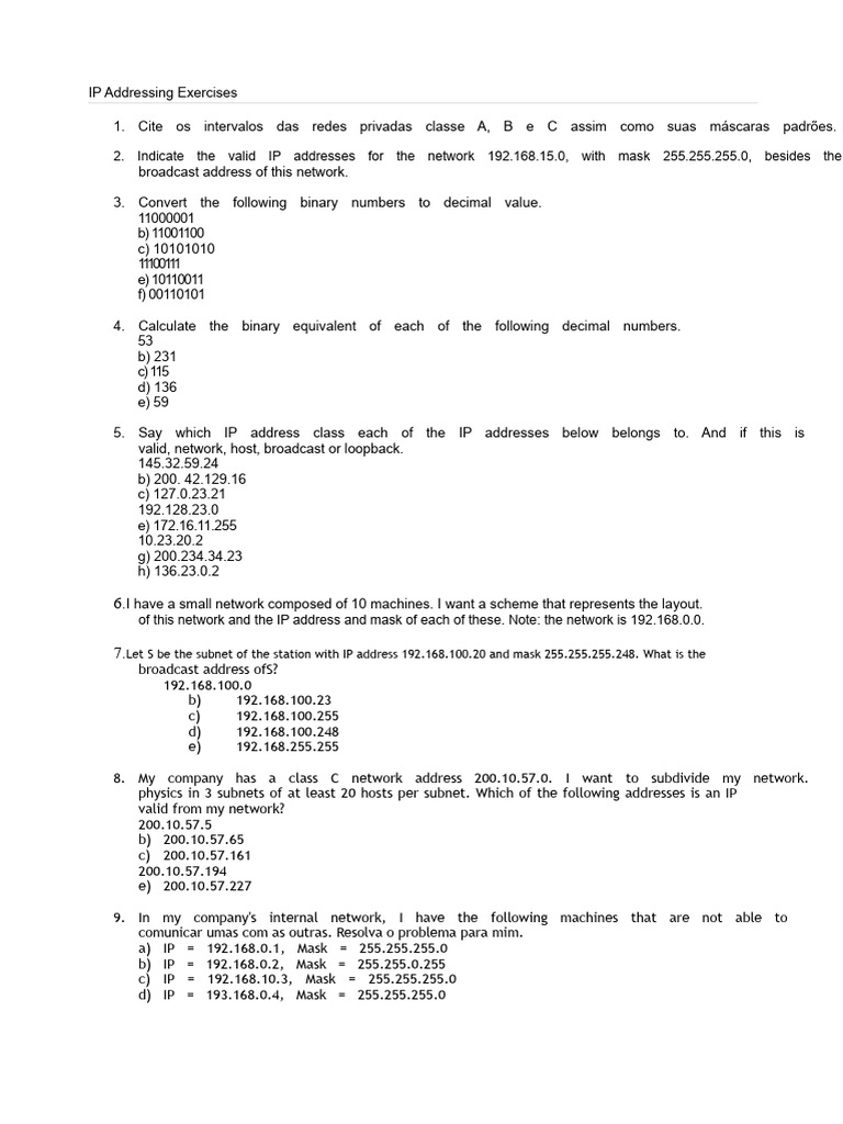 IP Addressing Exercises | PDF