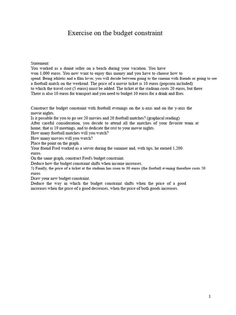 Budget Constraint Analysis for Leisure Choices | PDF | Cartesian ...