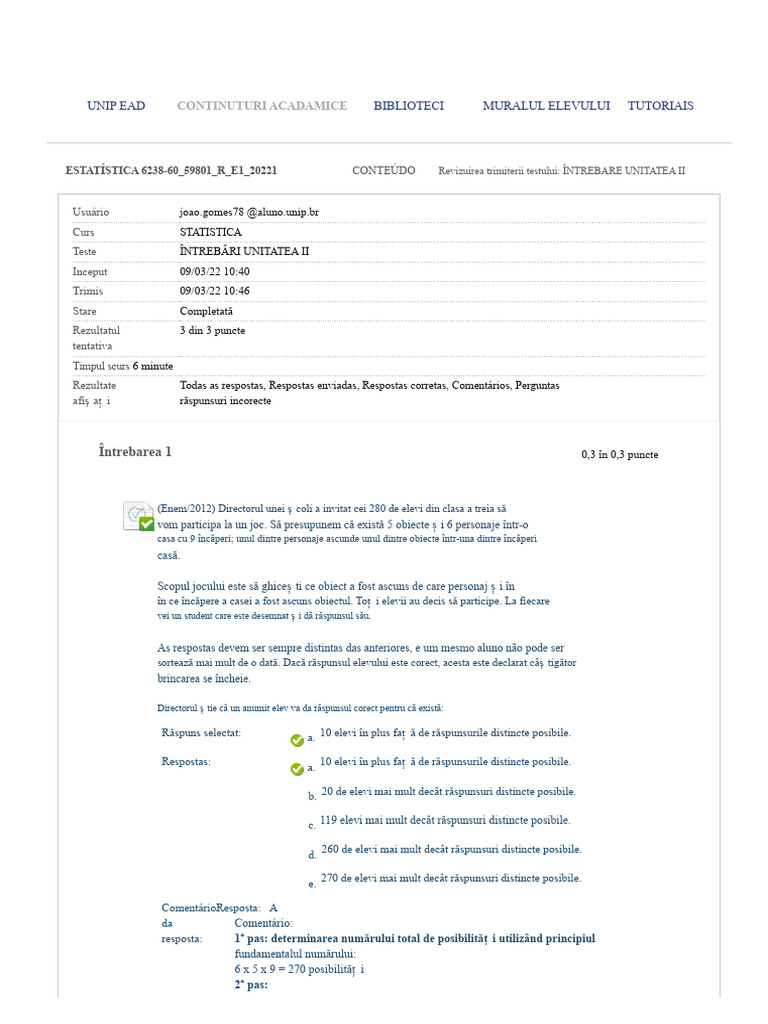 Statistici Chestionar Unitatea II - .. | PDF