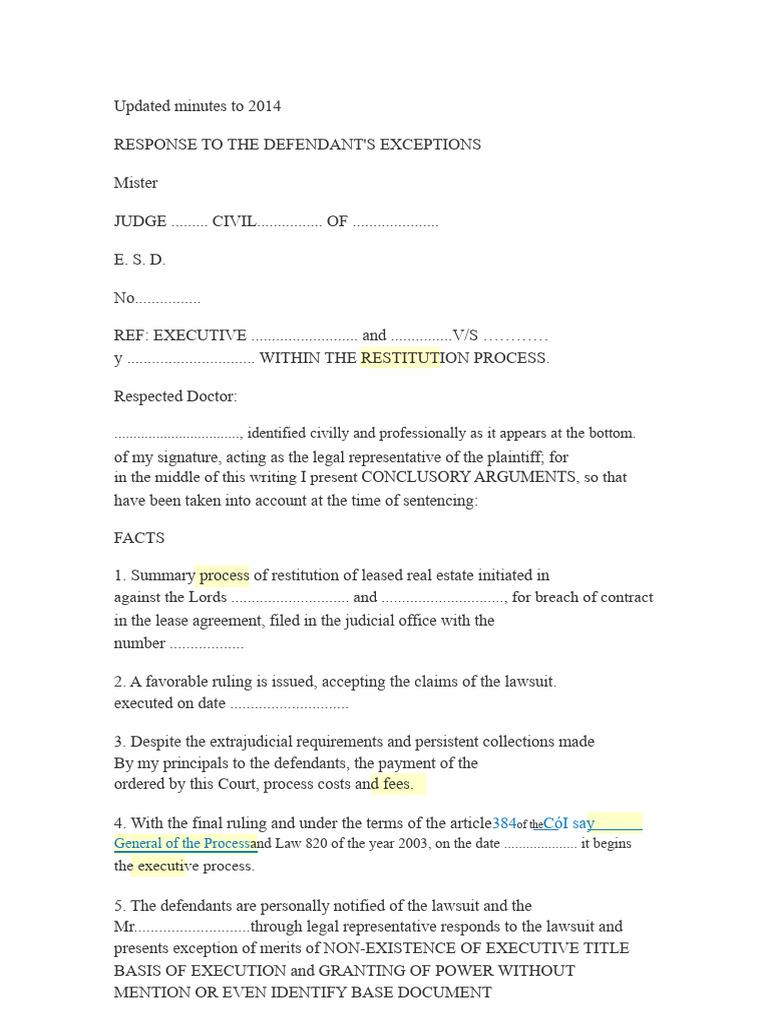 Response to the Defendant's Exceptions - Cgp | PDF | Lawsuit | Judgment ...