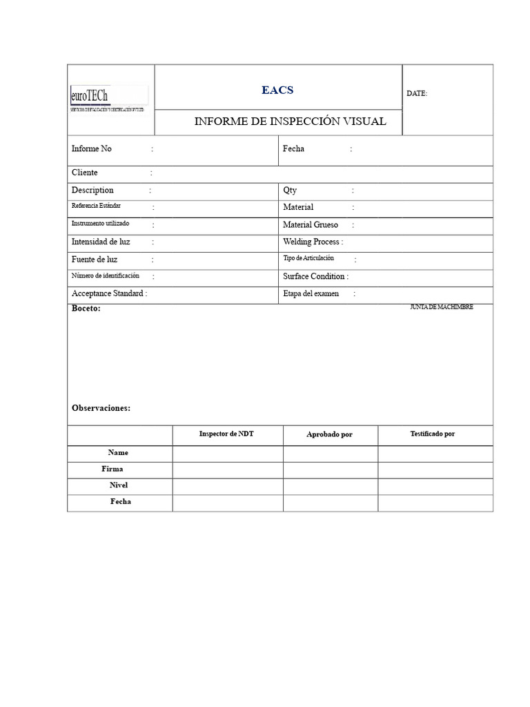 Informe de Inspección Visual NDT | PDF