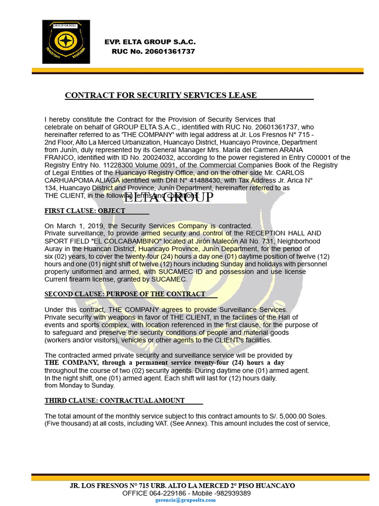 Private Security Services Contract | PDF | Security Guard | Justice