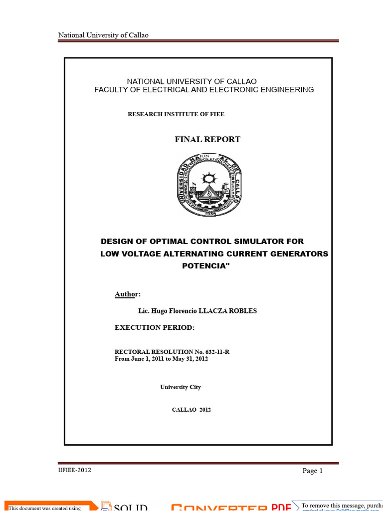 Optimal Control Simulator for AC Generators | PDF | Electric Generator ...