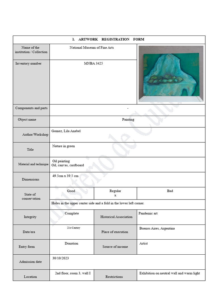 Artwork Registration Forms Overview | PDF | The Arts | Plastic Arts