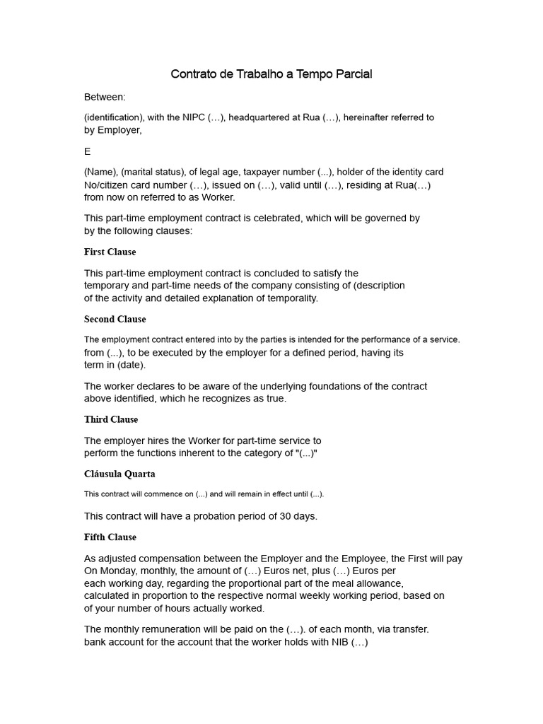 Draft Part-Time Employment Contract | PDF | Employment | Labor Relations