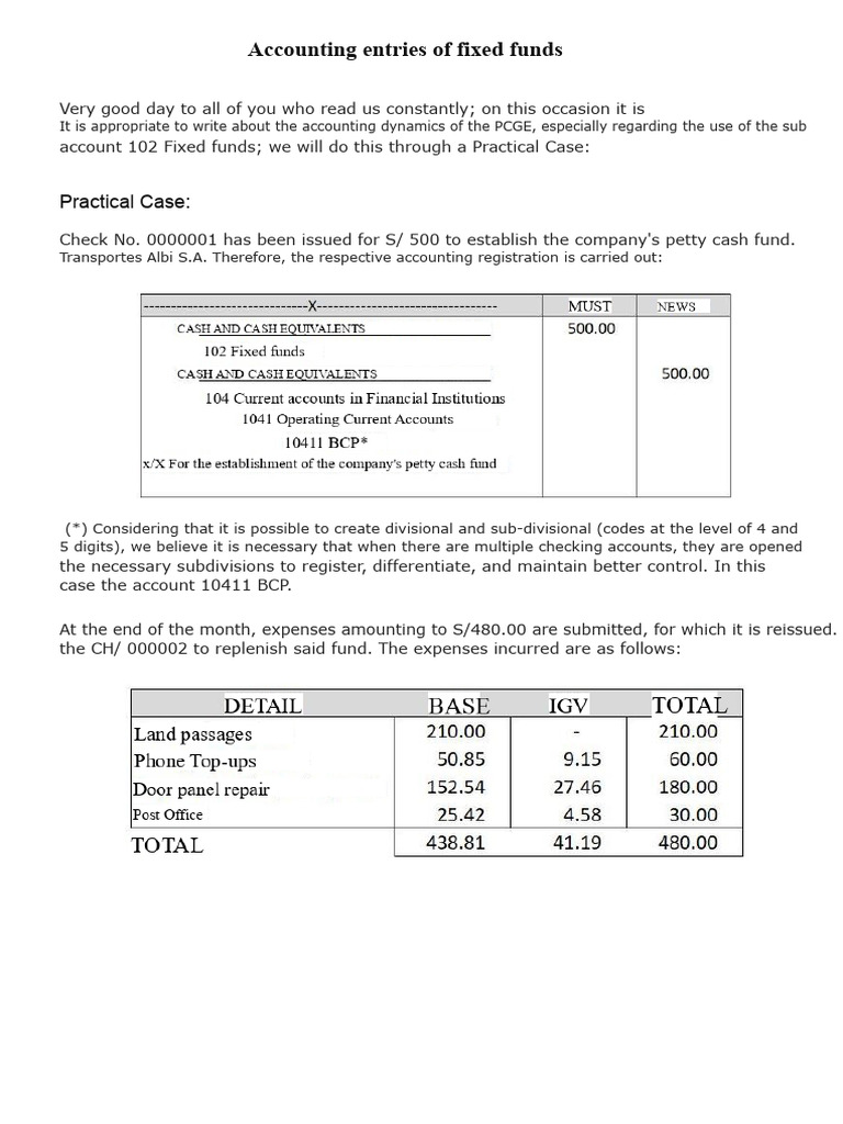 Fixed Funds Accounting Entries Guide | PDF