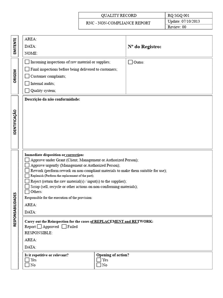 Model of NCR Non Conformity Report PDF | PDF