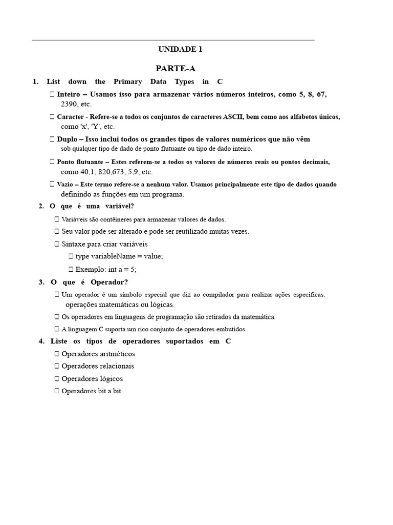 Tipos de Dados e Operadores em C | PDF | Compilador | C (linguagem de ...
