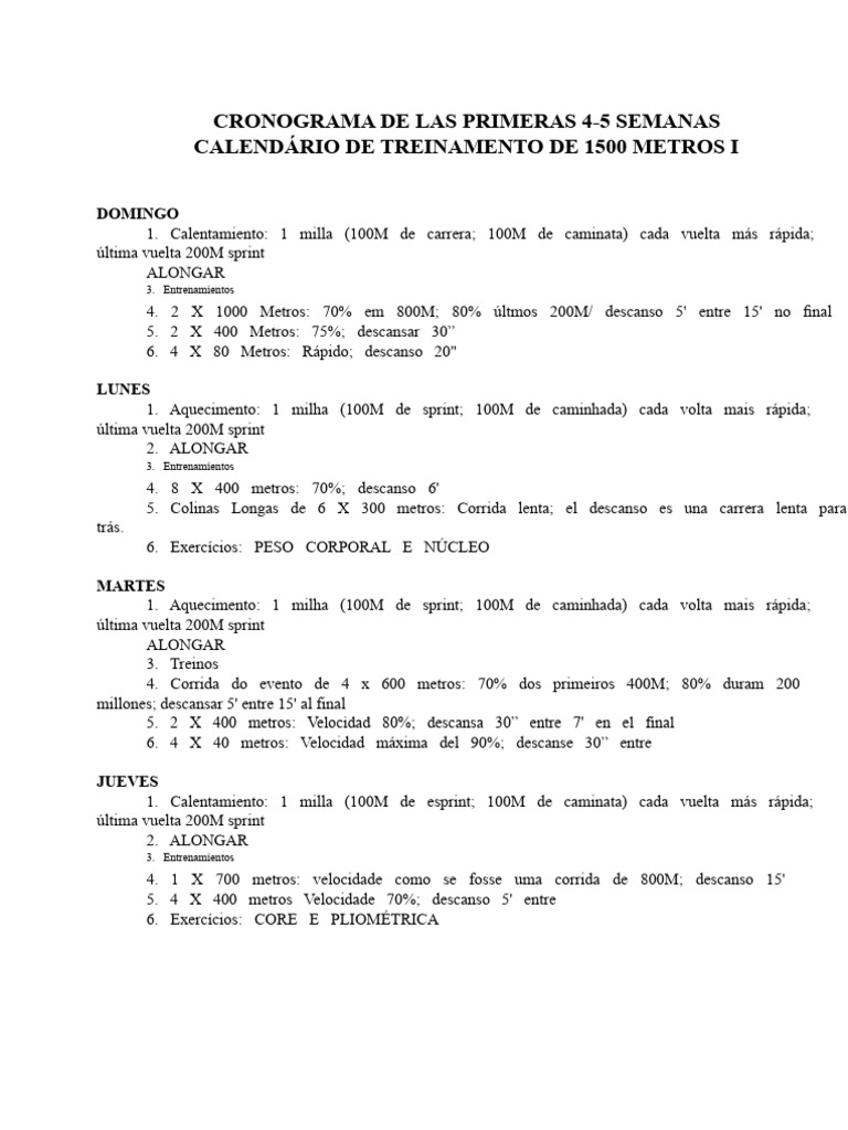 Cronograma de Entrenamiento 1500m | PDF | Ciclismo deportivo | Carrera ...