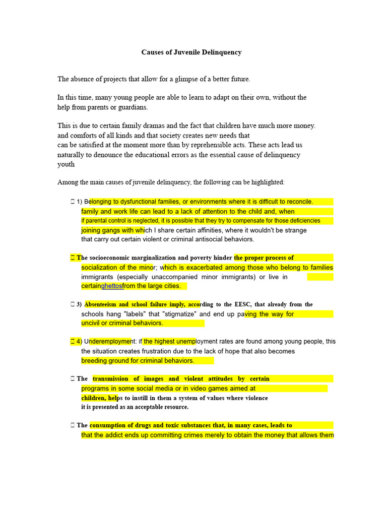 Causes of Juvenile Delinquency | PDF | Juvenile Delinquency ...