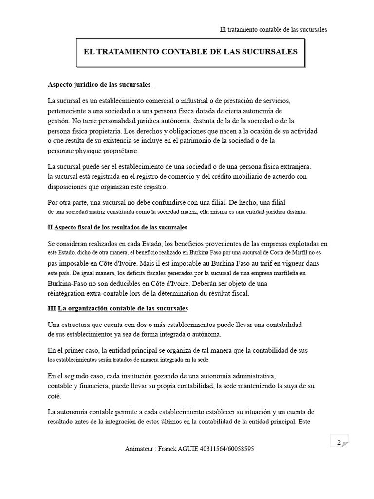 El Tratamiento Contable de Las Sucursales 1 | PDF | Contabilidad ...
