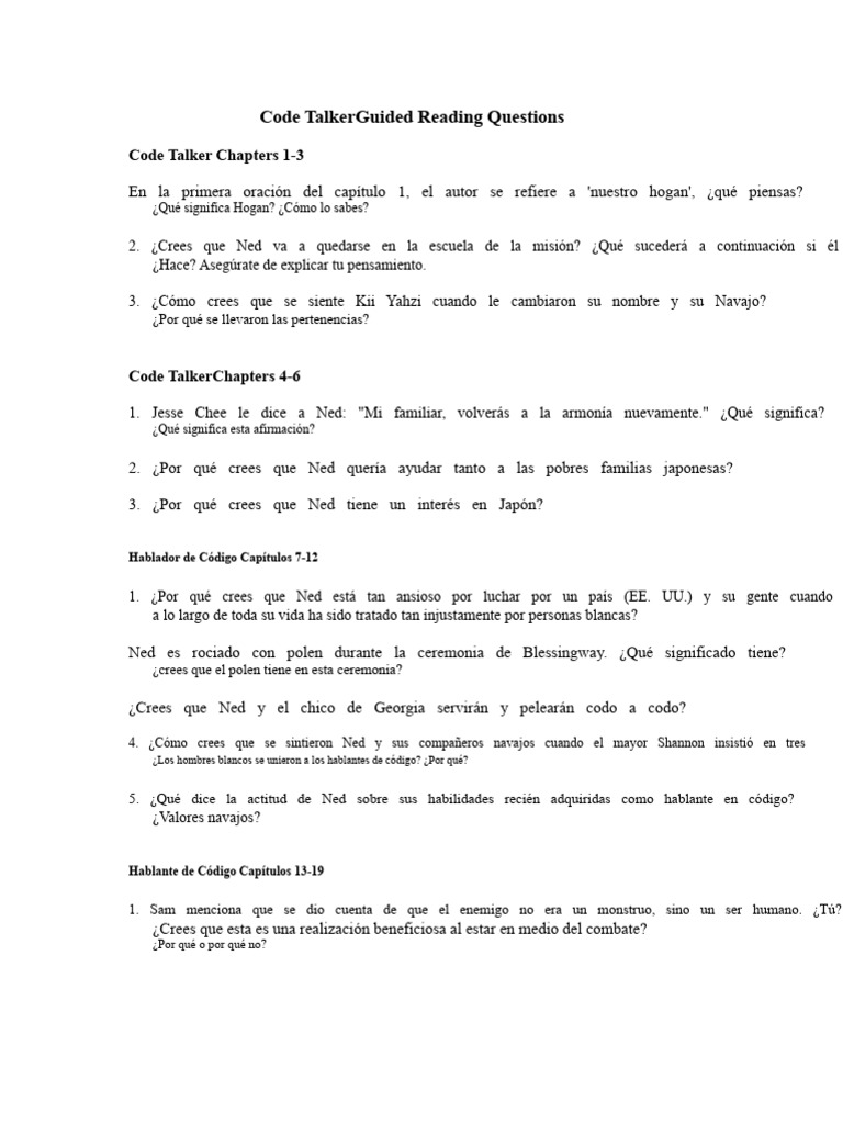 Preguntas de Lectura sobre Code Talker | PDF