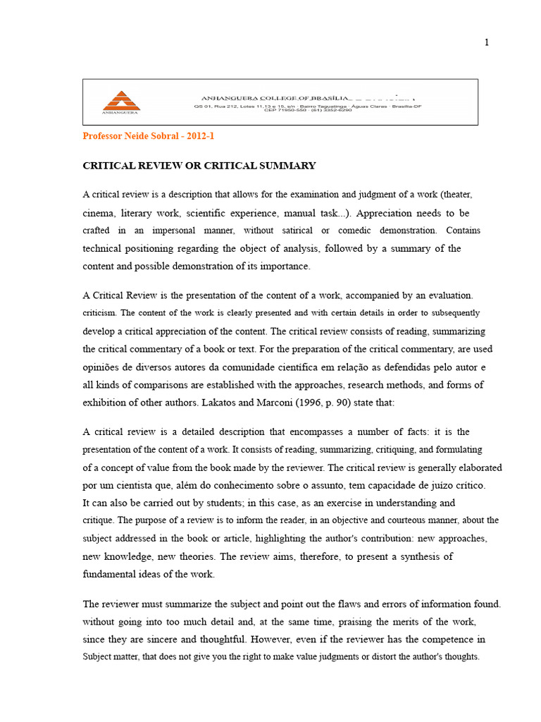 How to Write a Critical Review | PDF | Knowledge | Methodology