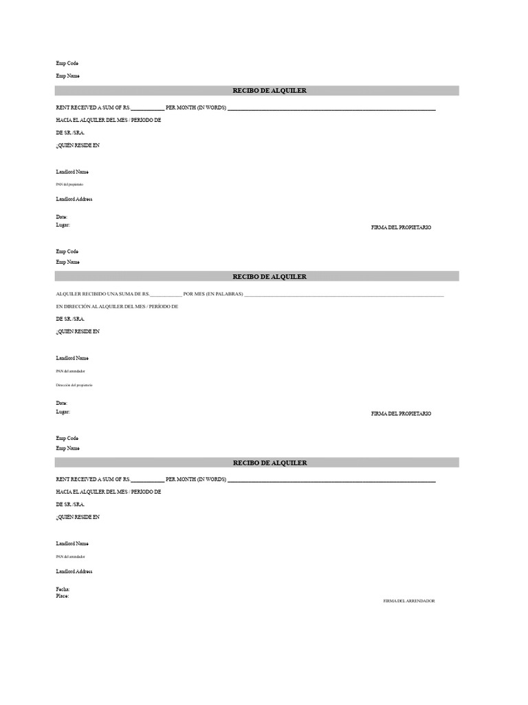 Plantilla de Recibo de Alquiler | PDF