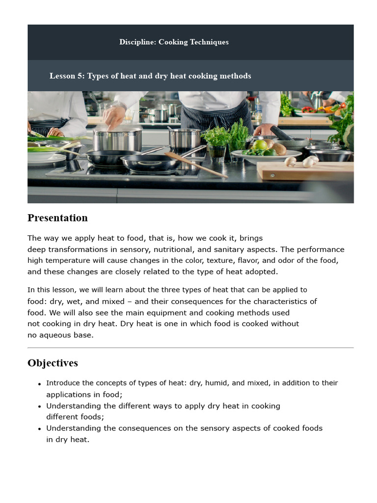 Dry Heat Cooking Techniques Explained | PDF | Cooking | Grilling
