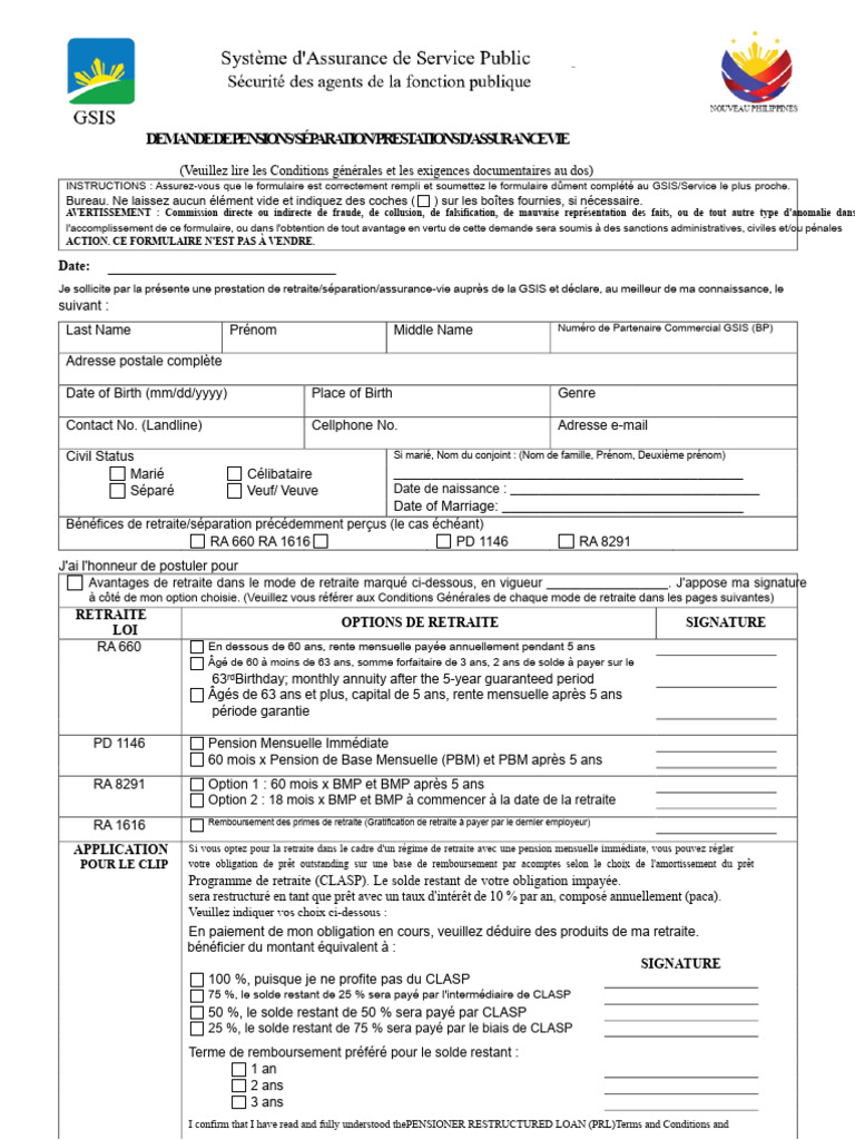 FM-GSIS-OPS-RMC-01 - Demande de Séparation À La Retraite Assurance Vie ...