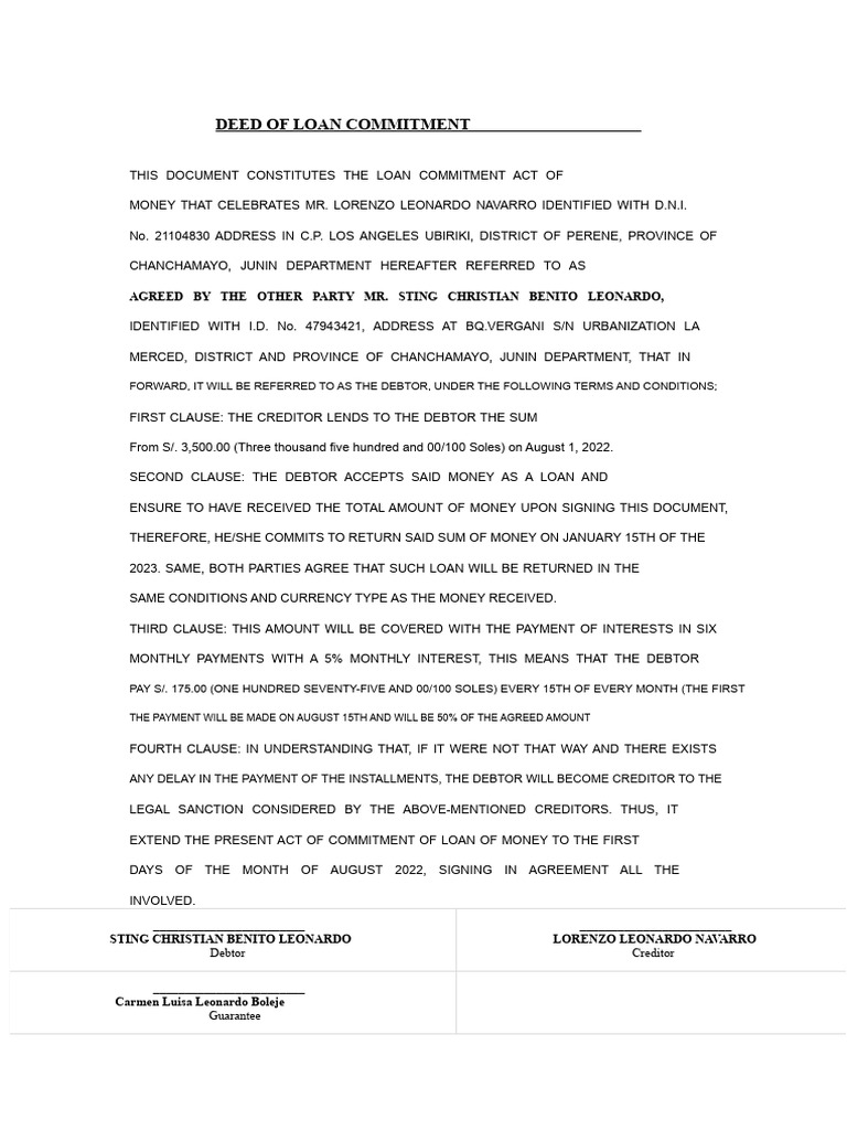 Act of Commitment For Loan of Money | PDF