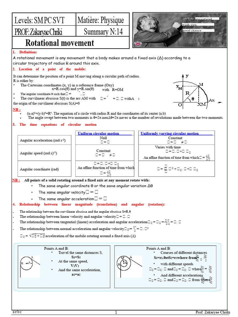 Rotation Movement of A Solid Around A Fixed Axis Course Summary 1 1 ...