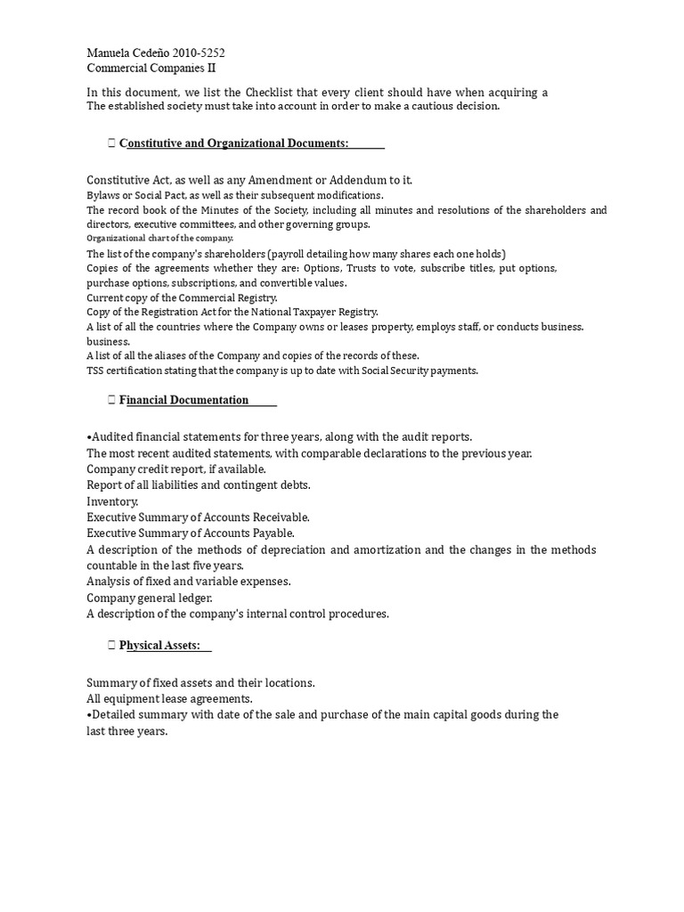 Business Acquisition Due Diligence Checklist | PDF | Employment | Patent
