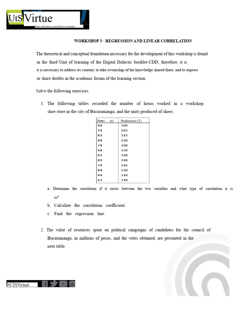 Workshop 3 - Linear Regression and Correlation | PDF