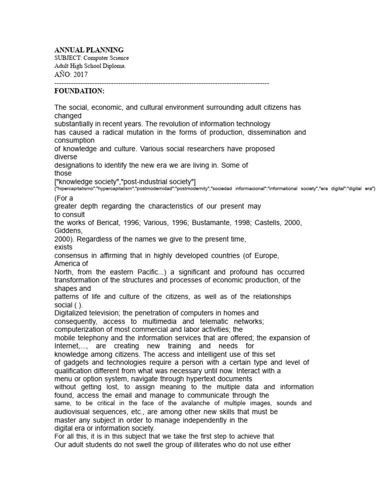 Computer Science Adult Diploma Planning | PDF | Information | Society