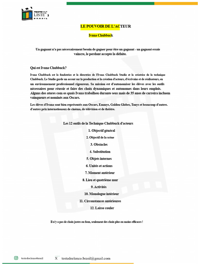 Technique Chubbuck : Outils d'Acteur | PDF | Vérité | Amour