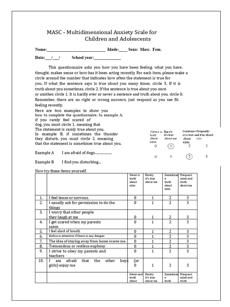 Multidimensional Anxiety Scale for Youth | PDF | Questionnaire ...