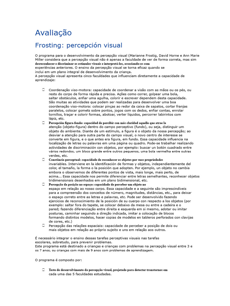 Desenvolvimento da Percepção Visual Infantil | PDF | Sistema visual | Cor