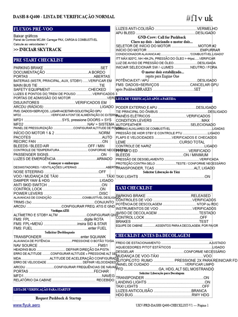 Checklist de Pré-Voo para DASH-8 Q400 | PDF | Motores | Transporte