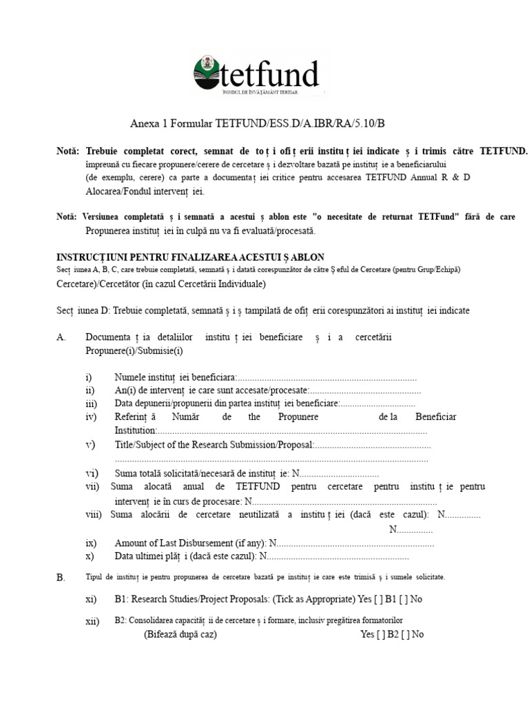Formularul Anexa 1 Tetfund | PDF