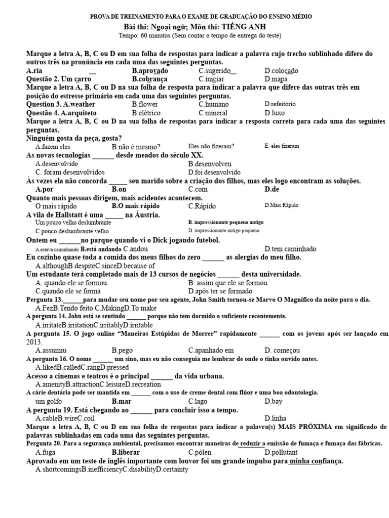 Prova de Inglês para Ensino Médio | PDF | Frankenstein | Mary Shelley