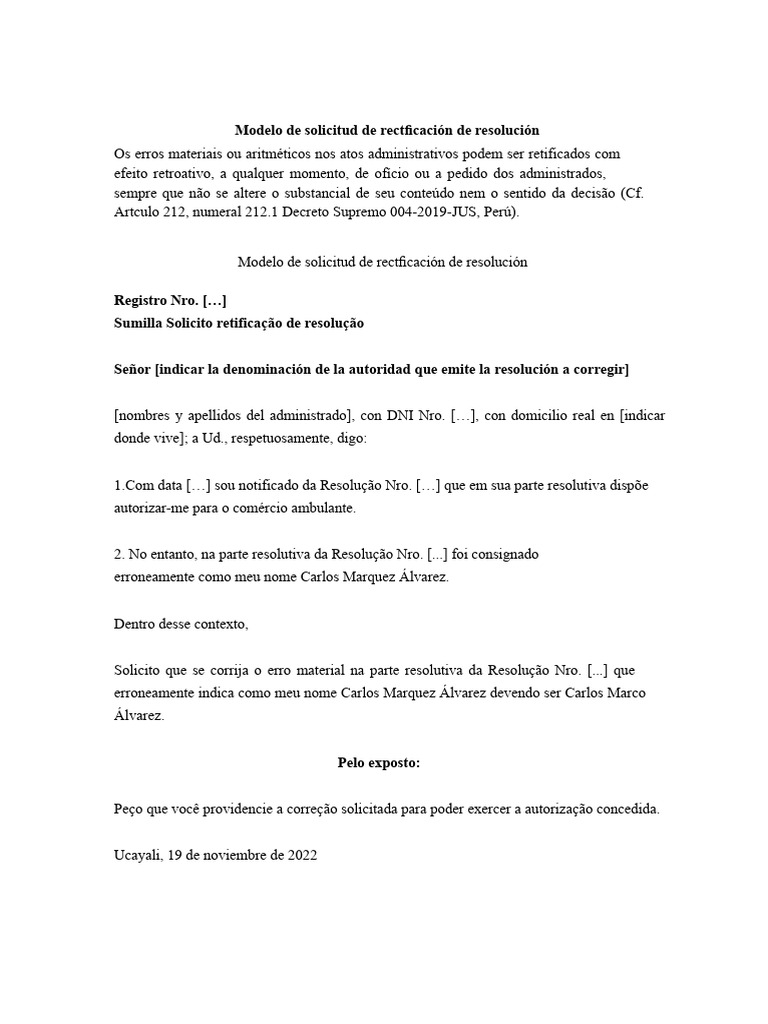 Modelo de Retificação de Resolução Administrativa | PDF