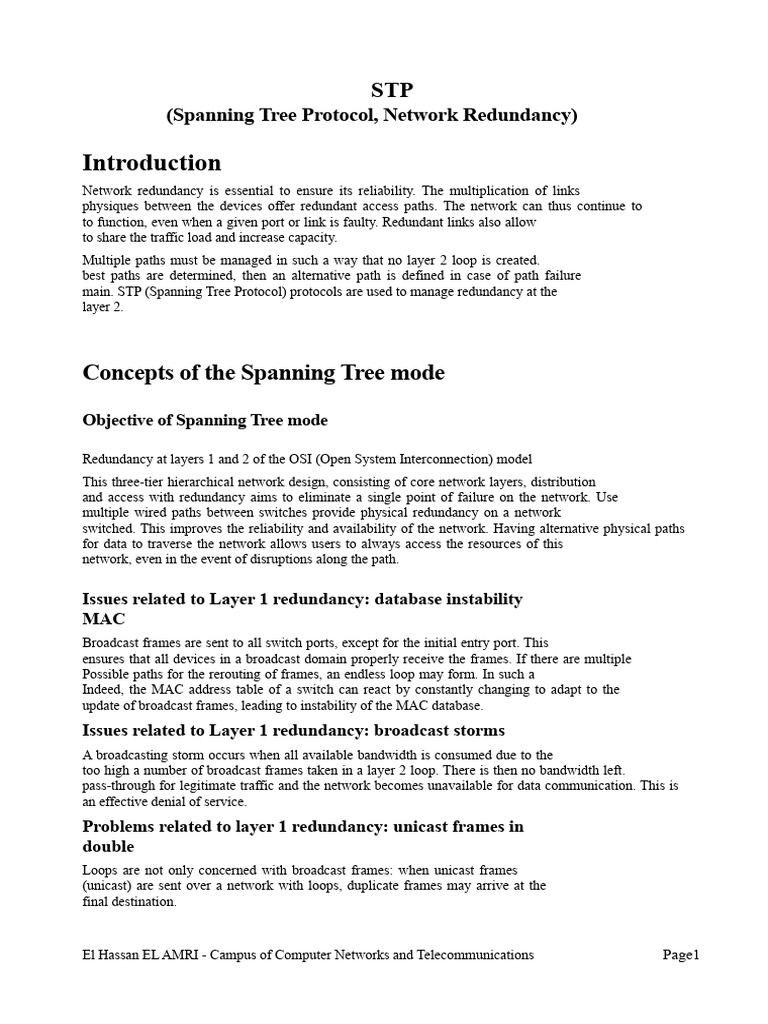 Spanning Tree Protocol for Network Redundancy | PDF | Computer Network ...
