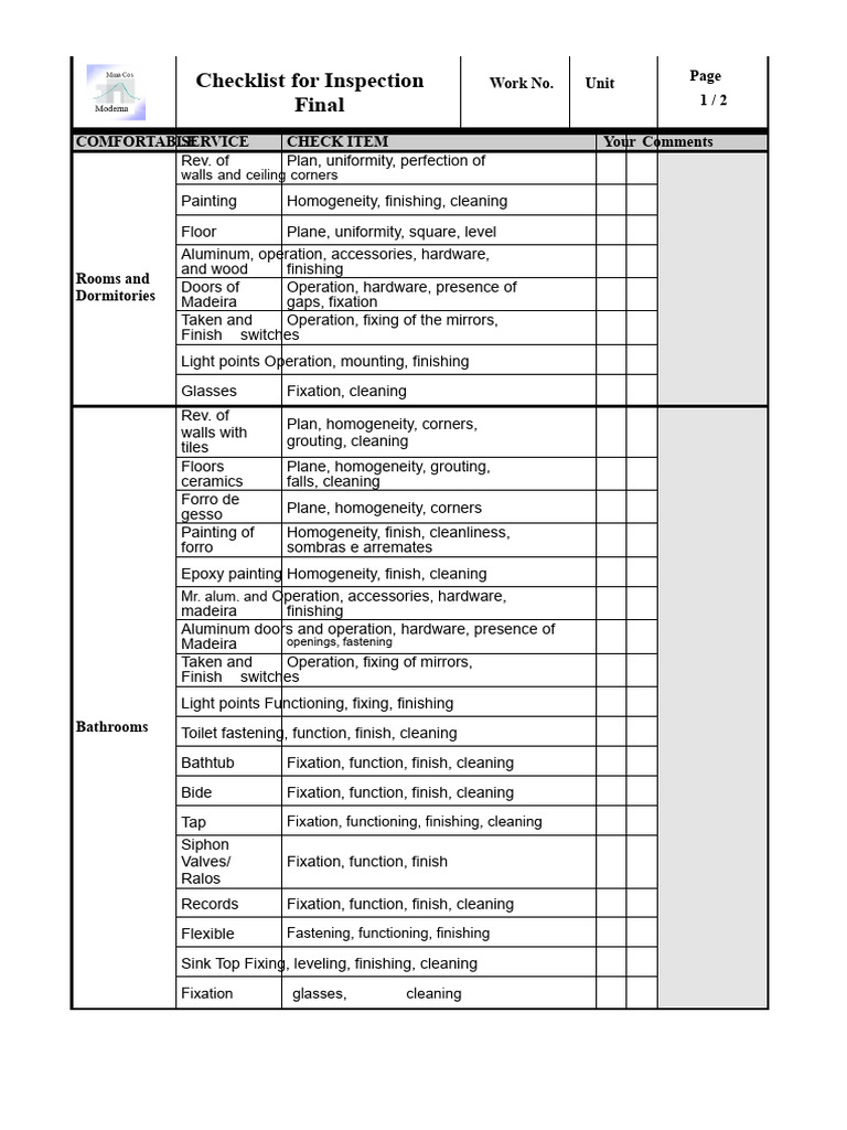 Final Inspection Checklist for Construction | PDF | Bathroom | Building ...