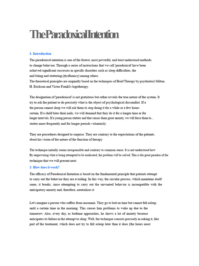 The Paradoxical Intention PDF Insomnia Anxiety