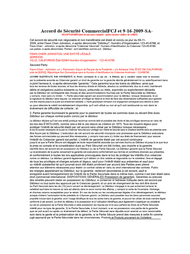 Accord de Sécurité Commercial entre Parties | PDF | Débiteur | Crédit