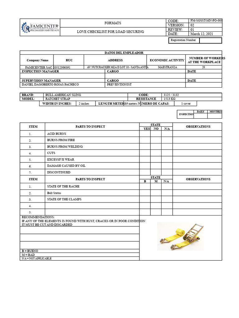 Load Securing Checklist Template | PDF