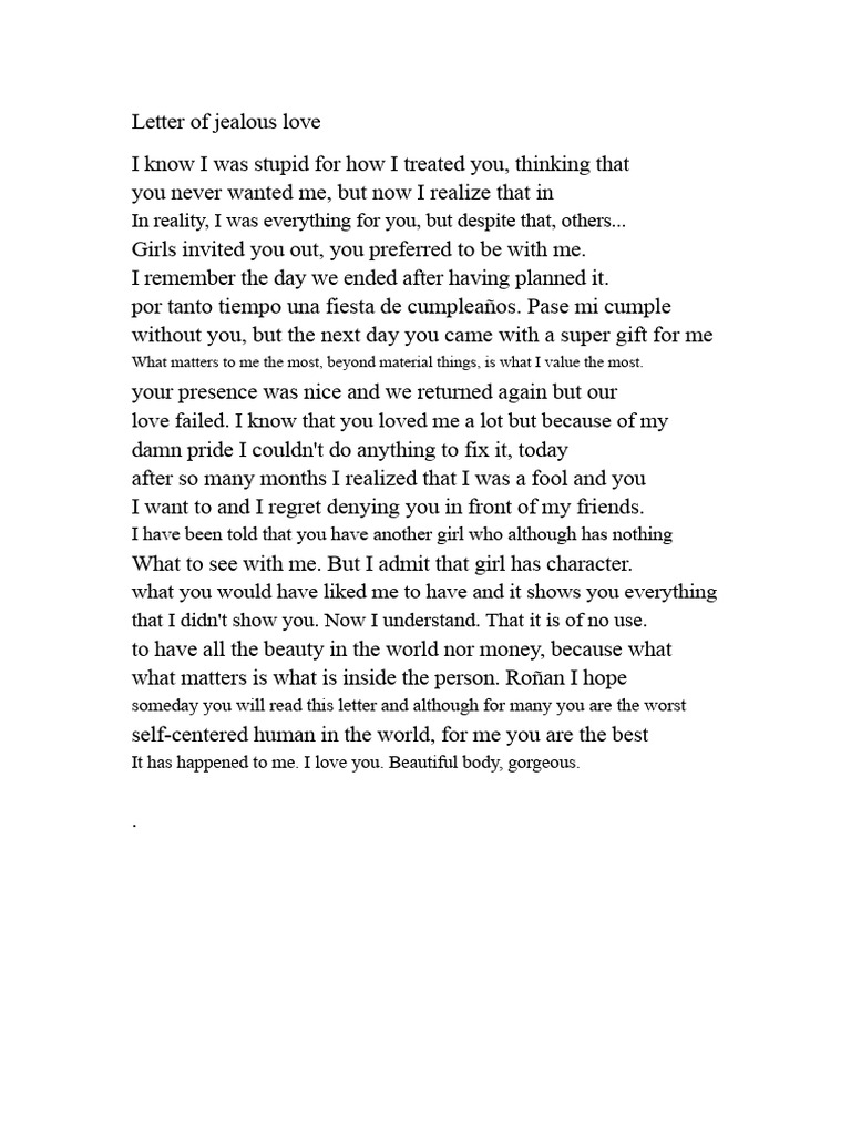Jealous Love Letter: A Regretful Confession | PDF