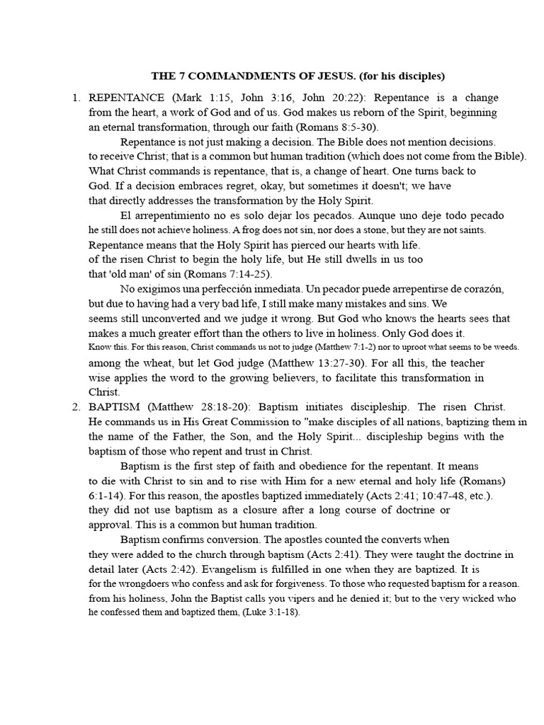 The 7 Commandments of Jesus | PDF | Baptism | Jesus