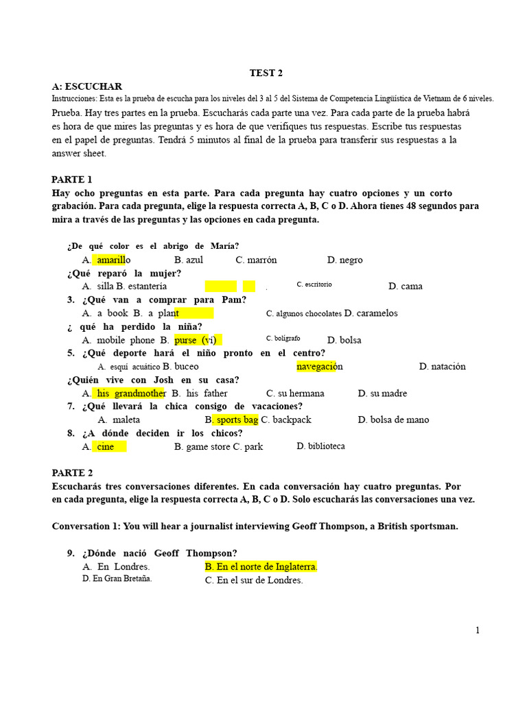 Prueba de Escucha 2 | PDF