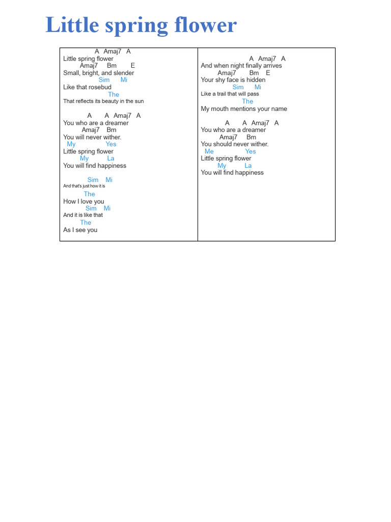 Little Spring Flower Lyrics | PDF